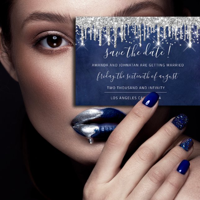 Save the Date Paper Kraft Silver Grau Tropfen Navy (Save The Date Paper Kraft Silver Gray Drip Navy)