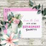 Save the Date Party für tropische Altersversorgung Postkarte<br><div class="desc">Erwachsene themed Hawaiian tropischen Strand florale Aquarellbilder grafische Ruhestand Party Save the Date. Benutzerdefiniert,  personalisiert</div>