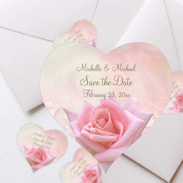 Save the Date Perfect Pink Rose Heart Sticker (Von Creator hochgeladen)