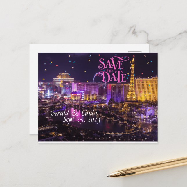 Save the Date Personalisiert Las Vegas Postcard Postkarte (Vorderseite/Rückseite Beispiel)