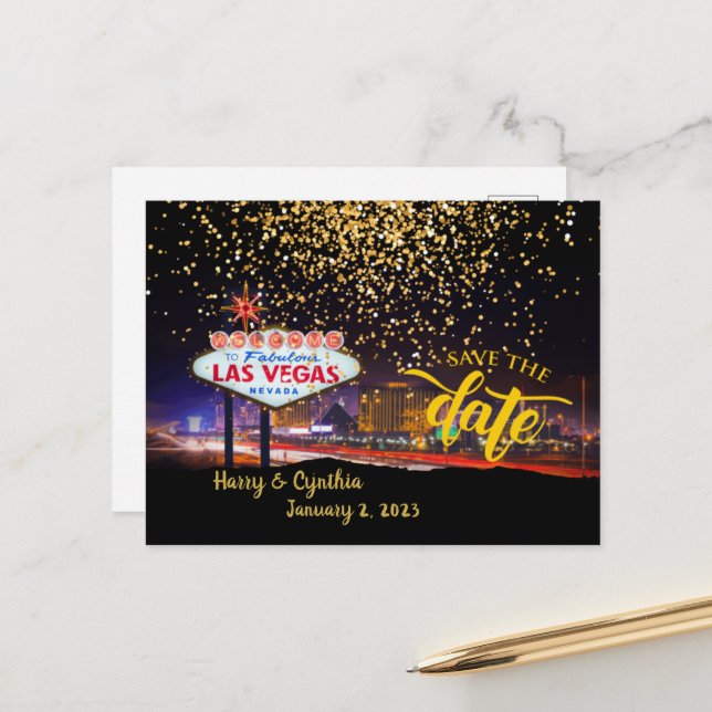 Save the Date Personalisiert Las Vegas Postcard Postkarte (Vorderseite/Rückseite Beispiel)