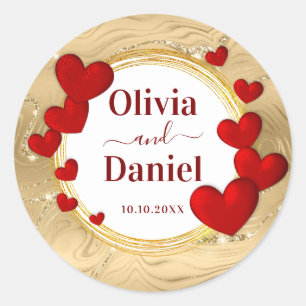 Save the Date, Personalisierte Hochzeitrotes Herz Runder Aufkleber
