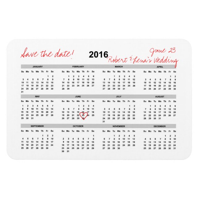 Save the Date Personalisierter Kalenderzeitplan Magnet (Horizontal)