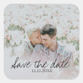 Save the Date Personalisiertes Foto Quadratischer Aufkleber