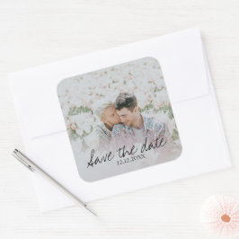 Save the Date Personalisiertes Foto Quadratischer Aufkleber