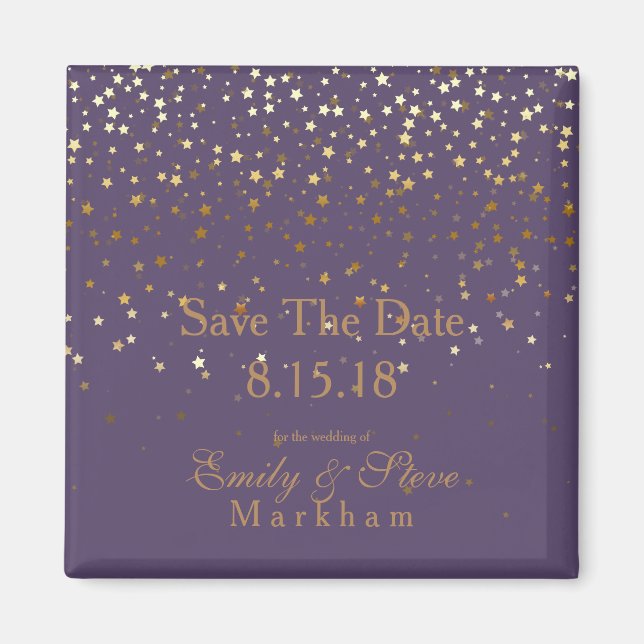 Save the Date Petite Golden Stars Magnet-Amethyst Magnet (Vorne)