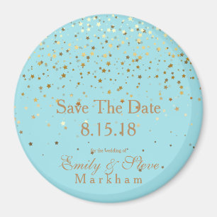 Save the Date Petite Golden Stars Magnet-Aqua Magnet