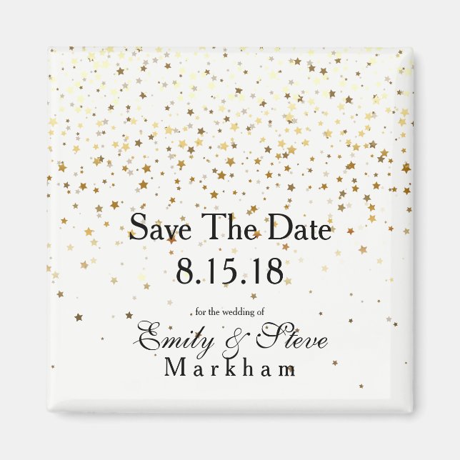 Save the Date Petite Golden Stars Magnet-B&W Magnet (Vorne)