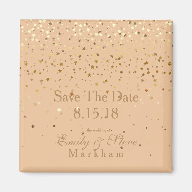 Save the Date Petite Golden Stars Magnet-Peach Magnet (Vorne)