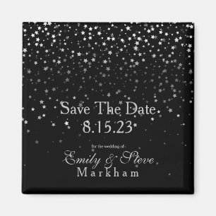 Save the Date Petite Silver Stars Magnet-Black Magnet