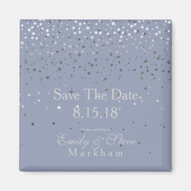 Save the Date Petite Silver Stars Magnet-DSTY Blue Magnet (Vorne)