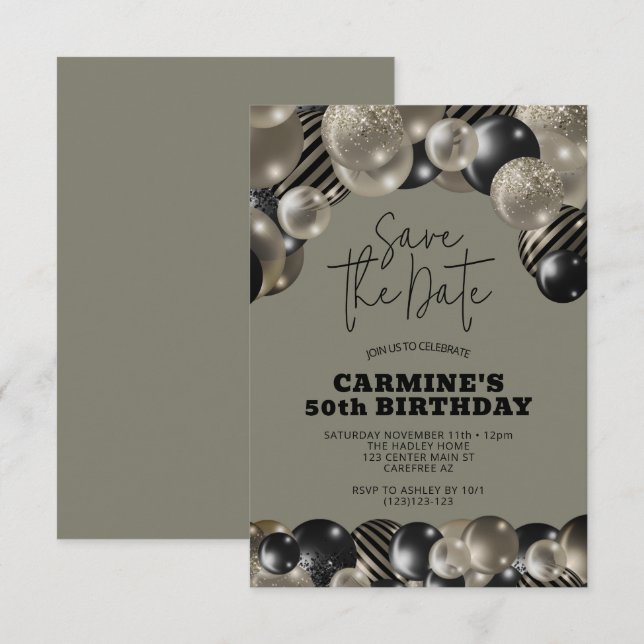 Save the Date Pewter 50. Geburtstag Einladung (Vorne/Hinten)