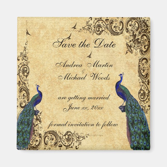 Save the Date, Pfau, benutzerdefiniertes Magnet (Vorne)