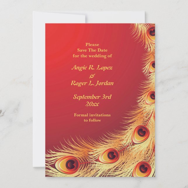 Save the Date Pfauenhochzeitkarte (Vorderseite)