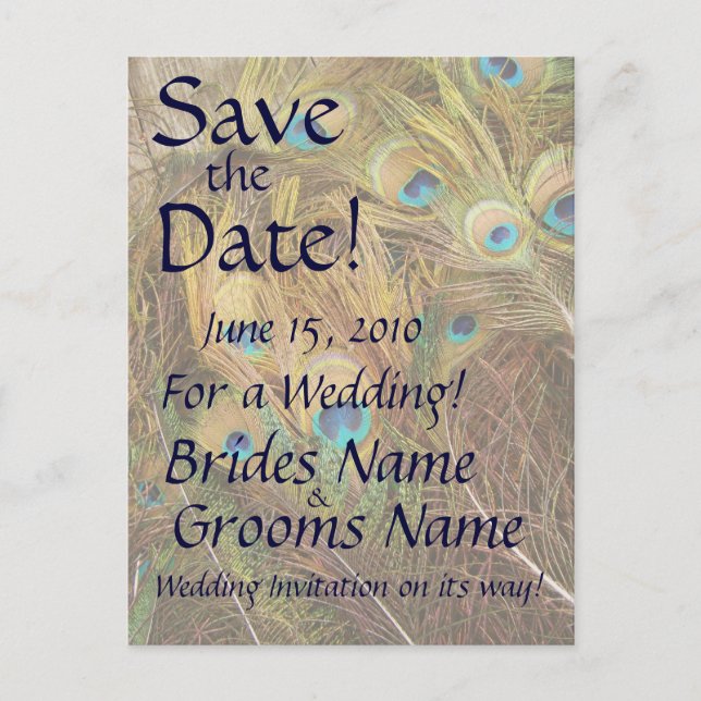 Save the Date Pfauenpostkarte Ankündigungspostkarte (Vorderseite)