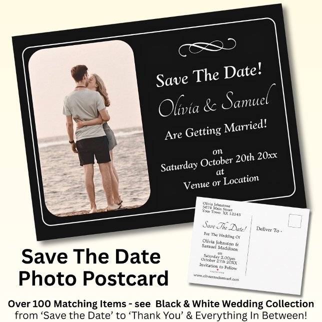 Save The Date, Photo - Black & White with Infinity Ankündigungspostkarte (Von Creator hochgeladen)