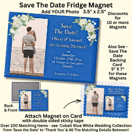 Save The Date, Photo - Blue White Fridge  Magnet