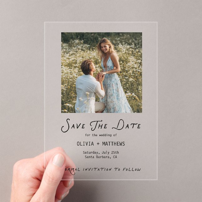 Save the Date Photo Minimalist Whimsical Acryleinladungen (Insitu (Handheld))