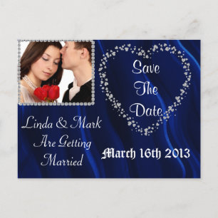 Save the Date Picture Postcard Blue BLING Ankündigungspostkarte