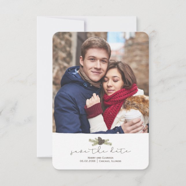 Save the Date Pine Cone & Boughs Winterhochzeit | (Vorderseite)