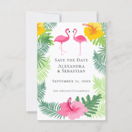 Save the Date Pink Flamingo Tropical Wedding
