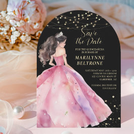 Save the Date Pink Gold Princess Quinceañera Einladung