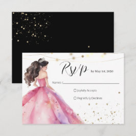 Save the Date Pink Gold Princess Quinceañera RSVP Karte