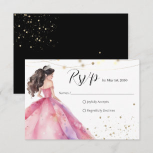 Save the Date Pink Gold Princess Quinceañera RSVP Karte