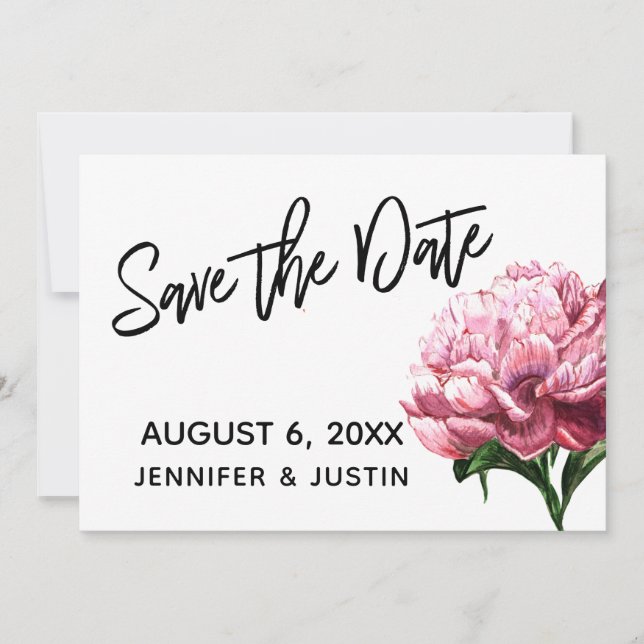 Save the Date, Pink Watercolor Peony Blume Date (Vorderseite)