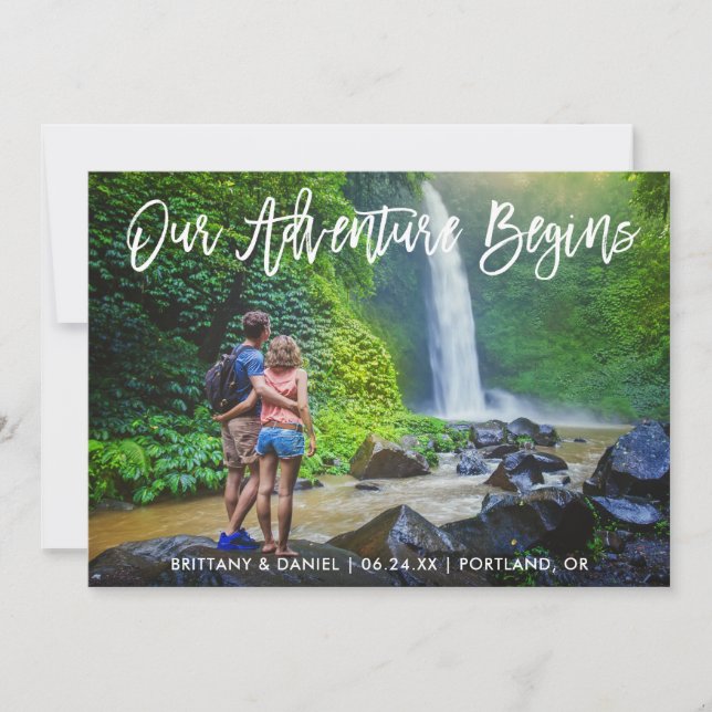 Save the Date Pinsel Script Adventure Foto Card (Vorderseite)