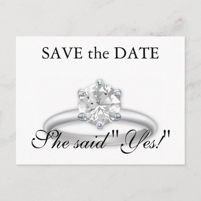Save the Date Platinum Diamant Ring Cards Ankündigungspostkarte (Vorderseite)