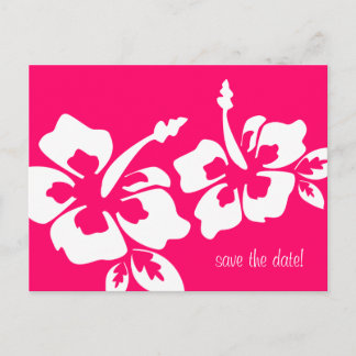 Save the Date Postcard Beach Wedding Hibiskus Pink Ankündigungspostkarte