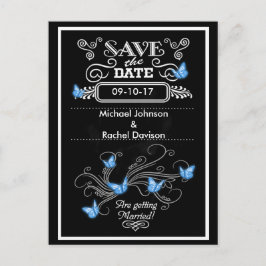 Save the Date Postcard Blue Butterfets Vintag Ankündigungspostkarte