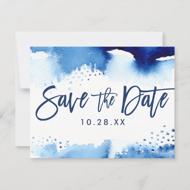 SAVE THE DATE POSTCARD coole Marineblau (Vorderseite)