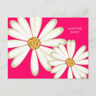 Save the Date Postcard Daisy Wedding White Pink Ankündigungspostkarte