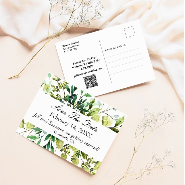 Save the Date Postcard Eukalyptus Greenery Postkarte (Save The Date Eucalyptus Greenery Postcards)