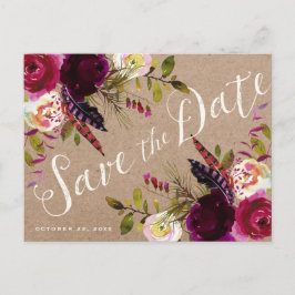 SAVE THE DATE POSTCARD | Floral Rustic Boho Ankündigungspostkarte