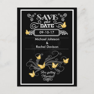 Save the Date Postcard Gold Butterfets Vintag Ankündigungspostkarte