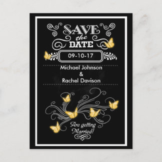 Save the Date Postcard Gold Butterfets Vintag Ankündigungspostkarte