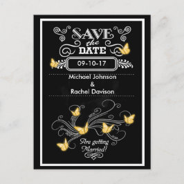 Save the Date Postcard Gold Butterfets Vintag Ankündigungspostkarte
