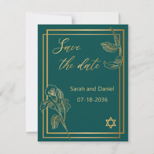 Save the Date Postcard Gold Lilis auf Green