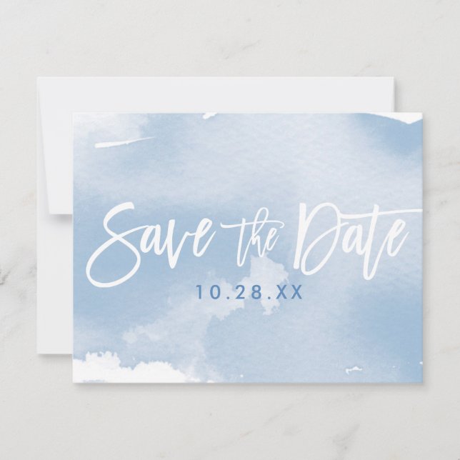 SAVE THE DATE POSTCARD Moderne blass blaue Aquarel (Vorderseite)