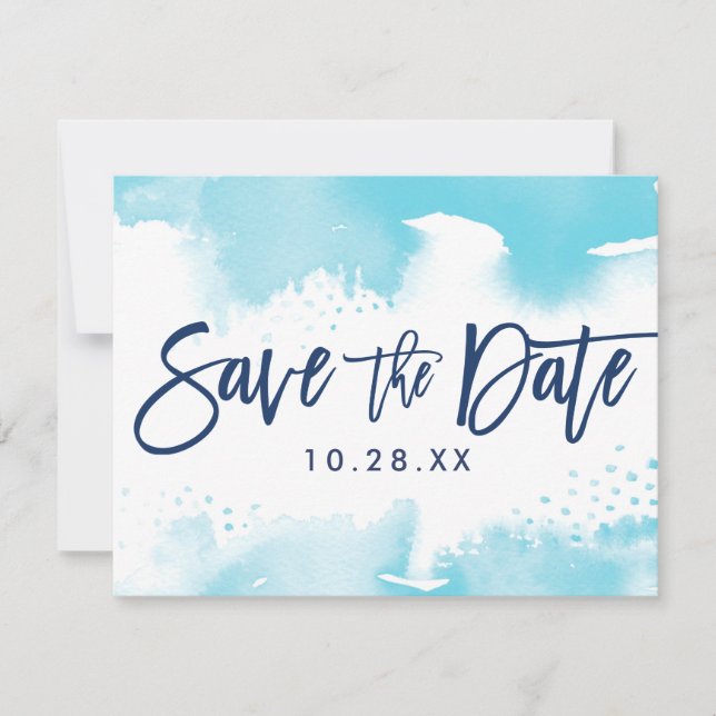 SAVE THE DATE POSTCARD Modernes Aqua-Blau (Vorderseite)