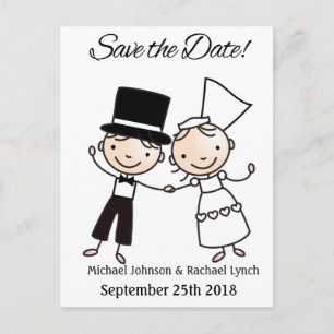 Save the Date Postcard Niedlich Cartoon Couple Ankündigungspostkarte