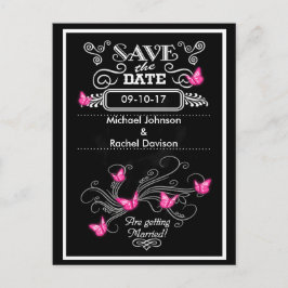 Save the Date Postcard Rosa Schmetterlinge Vintag Ankündigungspostkarte