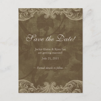 Save the Date Postcard Rose Antik Braun Beige Ankündigungspostkarte