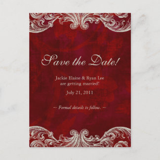 Save the Date Postcard Rose Antik braun Rot Ankündigungspostkarte