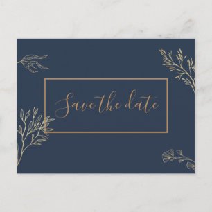 Save the Date Postcard Sapphire Seas Blue Gold Postkarte