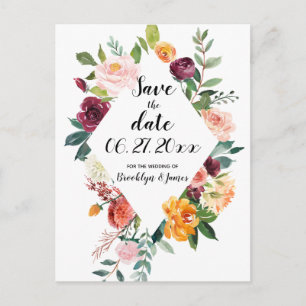 Save The Date Postcards Beautiful Fall Flowers Postkarte