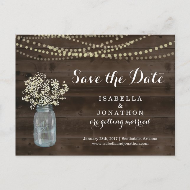 Save the Date Postkarte für rustikale Hochzeit (Vorderseite)